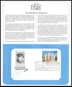 1992 Wadsworth Atheneum Sc UX160 FDC PCS panel, 19¢ Hartford museum architecture - Picture 1 of 1