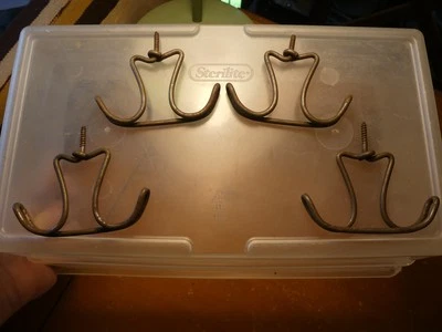 Set of 4 Vintage Coat Hooks Double Sided Bent Wire Screw In - Image 1 of 4