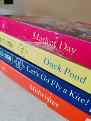 HOP Big 250 Jigsaw Puzzles X4 Bundle Market Day duck pond Midwinter fly a kite  - Image 1 of 4
