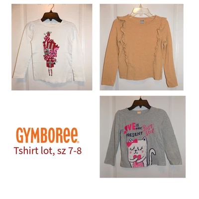 GYMBOREE Girls Lot of 3 Long Sleeve TShirt Tops Sz 7-8 Cat Ruffle Holiday Winter - Image 1 of 4