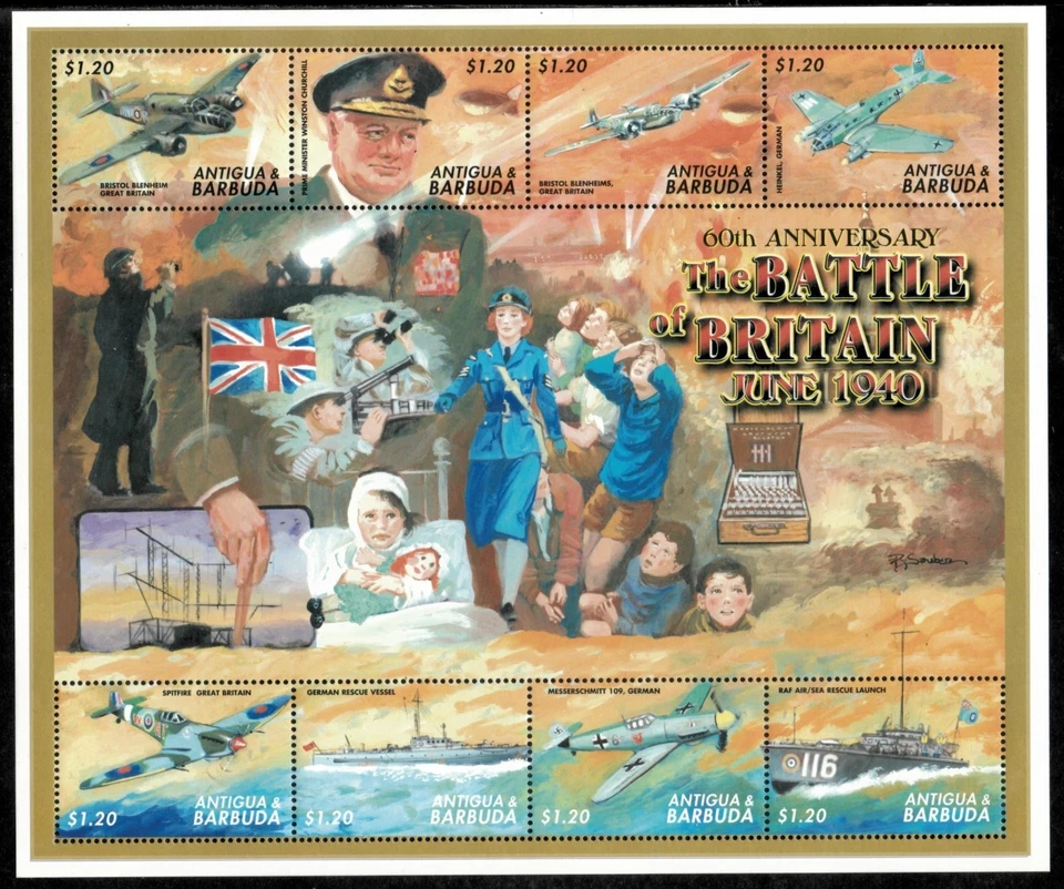 Antigua 2000 - The Battle of Britain - Sheet of 8 Stamps - Scott #2386 - MNH - Image 1 of 1