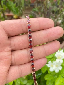 7 Ct Oval Cut Simulated Garnet Stunning Tennis Bracelet 14K Yellow Gold Plated - Picture 1 of 10