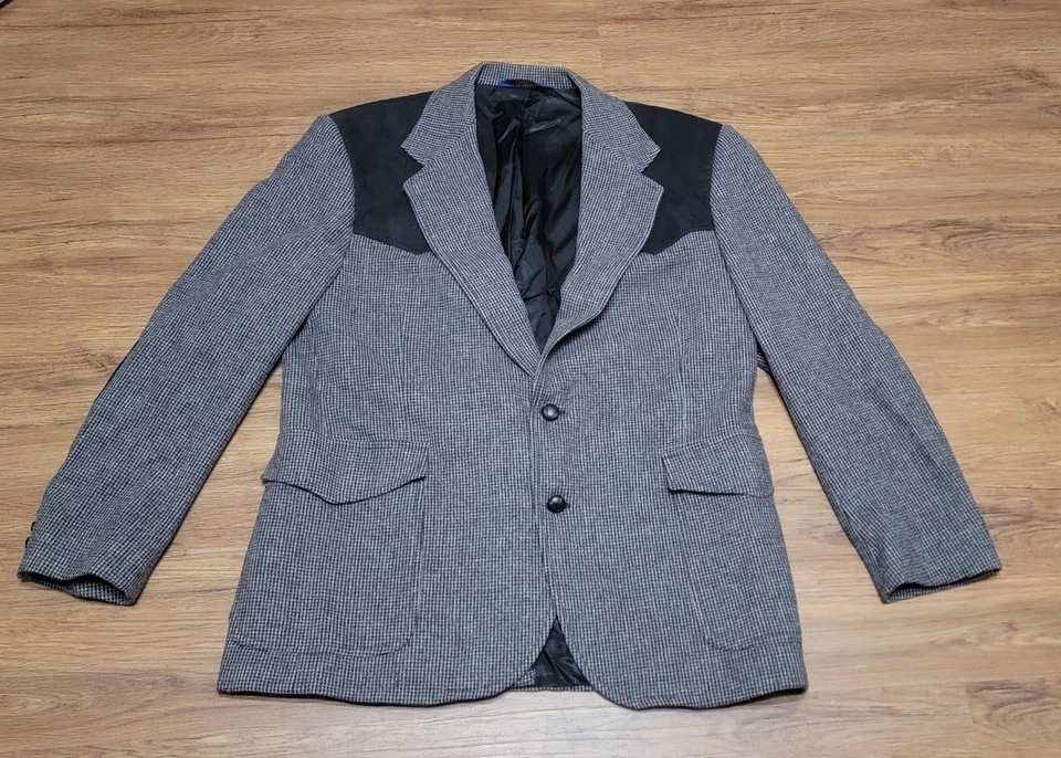 Casaco esportivo vintage de lã pendleton 44 preto cotovelo ombro patch - Imagem 1 de 2