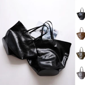 Große glänzende weiche gewachste Tragetasche aus echtem Leder Handtasche Handtasche Schultertasche Shopper - Bild 1 von 19