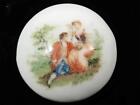 Czech vintage painted lovers in garden round porcelain cabochon 26mm 
