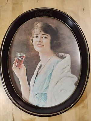 Vintage 1973 Coca Cola Girl in Blue Dress Oval Tray - 15.2” X 12.4”  - Image 1 of 3