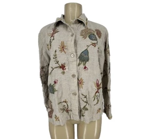 Coldwater Creek Medium Women Embroidered Tapestry Jacket Floral Linen VK1 - Picture 1 of 8