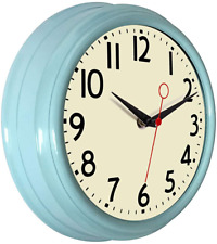 Vintage Wall Clock 9.5 Inch Blue Kitchen 50'S Vintage Design round Silent Non-Ti
