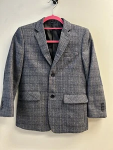 Bocaccio Uomo Plaid Blue Gray Two Button Blazer Boys Size 10 Suede  Elbow Patch - Picture 1 of 19