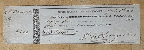ORIGINAL- BROOKLYN NAVY YARD - BUILDER of the CIVIL WAR USS MONITOR CASH RECEIPT Cover