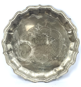 New ListingHappy Anniversary Silver Plate Round Serving Tray 26Cm Diameter - A93 O625