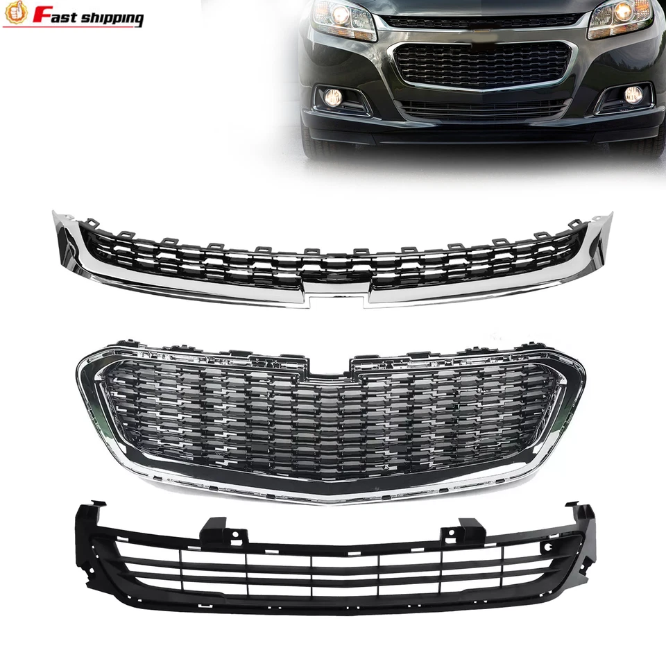 Juego de 3 piezas de rejilla delantera superior, central e inferior para Chevrolet Malibu 2014-2016 Foto 1 de 4