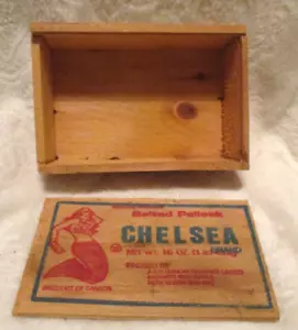 Vintage~Scatola di legno salato Chelsea~Coperchio scorrevole~Scatola vuota~1980 - Foto 1 di 12