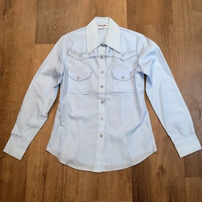 Camisa ocidental feminina vintage anos 70 vaqueira urbana bordada jugo floral rosa 9 10 nova na caixa - Imagem 1 de 4