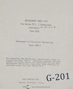 Gorton P202, pantógrafo bidimensional, lista de piezas y manual de ensamblajes - Imagen 1 de 1