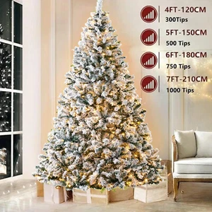 4/5/6/7ft Snow Frosted Christmas Tree with Lights Outdoor Indoor Artificial Xmas - Picture 1 of 20