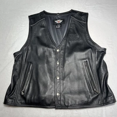Chaleco de cuero Harley Davidson para hombre barra y escudo motocicleta negro motociclista 2XL Foto 1 de 4