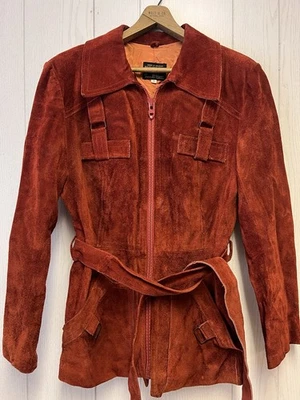 De Colección Años 70 Gamuza Cuero Chaqueta Óxido Naranja Corbata Cinturón 11 Mediano Boho Hippie Abrigo Foto 1 de 4