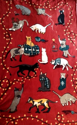 Vera Bradley Red Holiday Kitty Cat Cobertor de Natal Lã Quente 84"x52" - Imagem 1 de 4