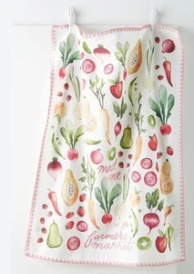 Anthropologie Dish Towel Farmers Market Beet Strawberry Carrot Vegetables - Picture 1 of 9