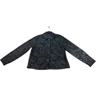 Blazer Gloria Vanderbilt Mujer Talla XL Negro Denim Floral Manga Larga Botón Foto 1 de 4