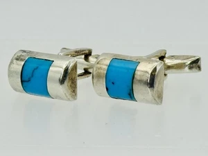 Vintage J. Comes Taxco .970 Sterling Silver /Turquoise Inlay Cufflinks TC 38 10g - Picture 1 of 10