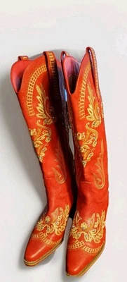 Botas vaqueras occidentales bordadas rojas para mujer estrás florales rodeo talla 7,5 Foto 1 de 4
