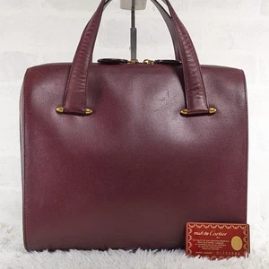 Cartier Must Line Tote Bag Handbag Leather Bordeaux Women's From Japan - Picture 1 of 24
