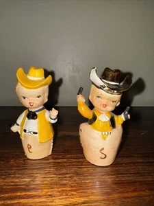 Vintage Cowboy Kids with Roundish Bottoms Salt Pepper Shakers Japan - Picture 1 of 15