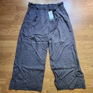 Chelsea & Theodore Pants Womens Size XL Wide Leg Elastic Waist Tencel Gray Belt - Picture 1 of 12