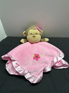 Small Wonders Pink Monkey Baby Security Blanket Rattle Satin Trim & Embroidered - Picture 1 of 10