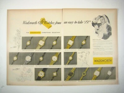 Relojes Wadsworth 1953 Vintage Impreso Anuncio 2 páginas Navidad Selección Papá Noel Foto 1 de 2