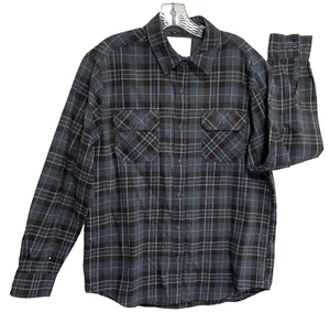 Weatherproof Vintage Flannel Shirt Men L Plaid Blues/Black/Gray Long Sleeve - Picture 1 of 7