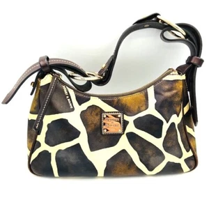 DOONEY & BOURKE Leather Giraffe Print Brown White Small Handbag Designer Purse - Picture 1 of 8