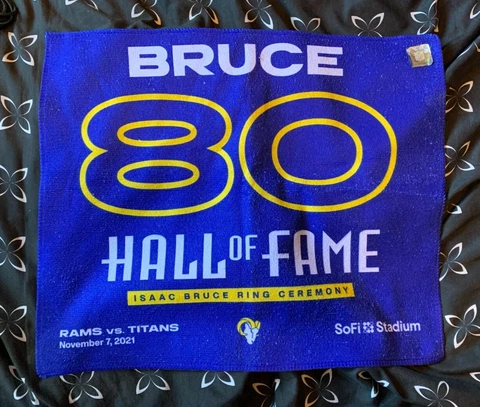 Issac Bruce [St. Louis Rams] Ring Ceremony Towel & Mask Plus Bonus Items Cover