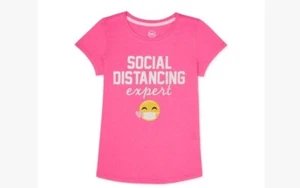 Wonder Nation Girl's 'Social Distancing Expert' Graphic Tee, Pink Size L/G(10-12 - Picture 1 of 2