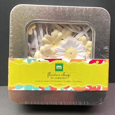 Making Memories Florería Lata Flores Blancas y Crema Impresas y Brillo Nuevo Foto 1 de 4