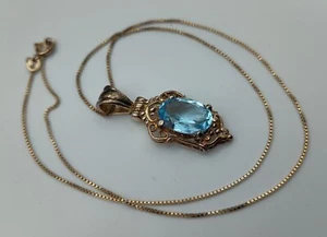 Collana Vintage Pastello Ovale Blu Pietra Sfaccettata Filigrana Argento Sterling Pendente 925 - Foto 1 di 5