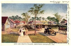 1907 Postcard Jamestown Exposition w/ Cancel Arts And Crafts Village Horse & Car - Picture 1 of 4
