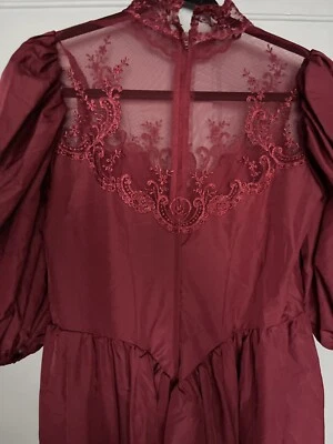 Vestido Vintage Eve of Milady Borgoña Talla. Maxi de encaje manga abullonada 10 Foto 1 de 4