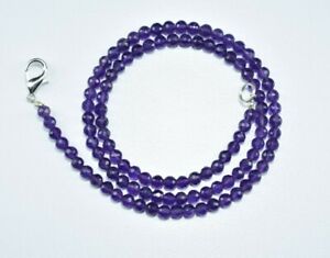 African Amethyst Round Ball Faceted Gemstone Beaded Necklace 925 Sterling Silver