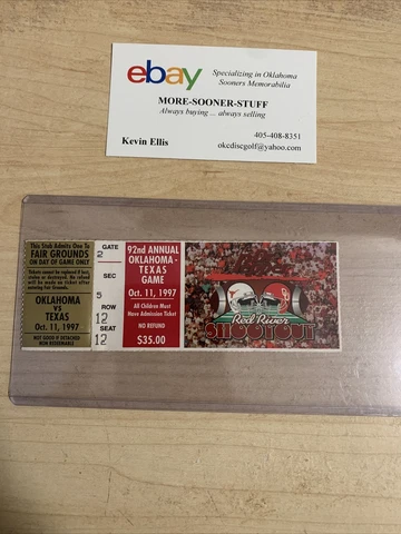1997 Oklahoma Sooners Texas Longhorns Football Ticket Stub Cotton Bowl Dallas OU Cover