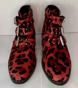 ASOS Red Leopard Print with Buckle Straps and Zipper, Ankle Boots Size 8.5 (US) - Picture 1 of 14