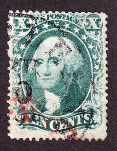 US 32 10c Washington Used w/ Black and Red Cancel F-VF appr SCV $235 - Picture 1 of 2