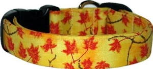 Red Autumn Leaves On Maize Dog Collar - LARGE - 1" WIDE X 16”-26" LONG - Picture 1 of 1