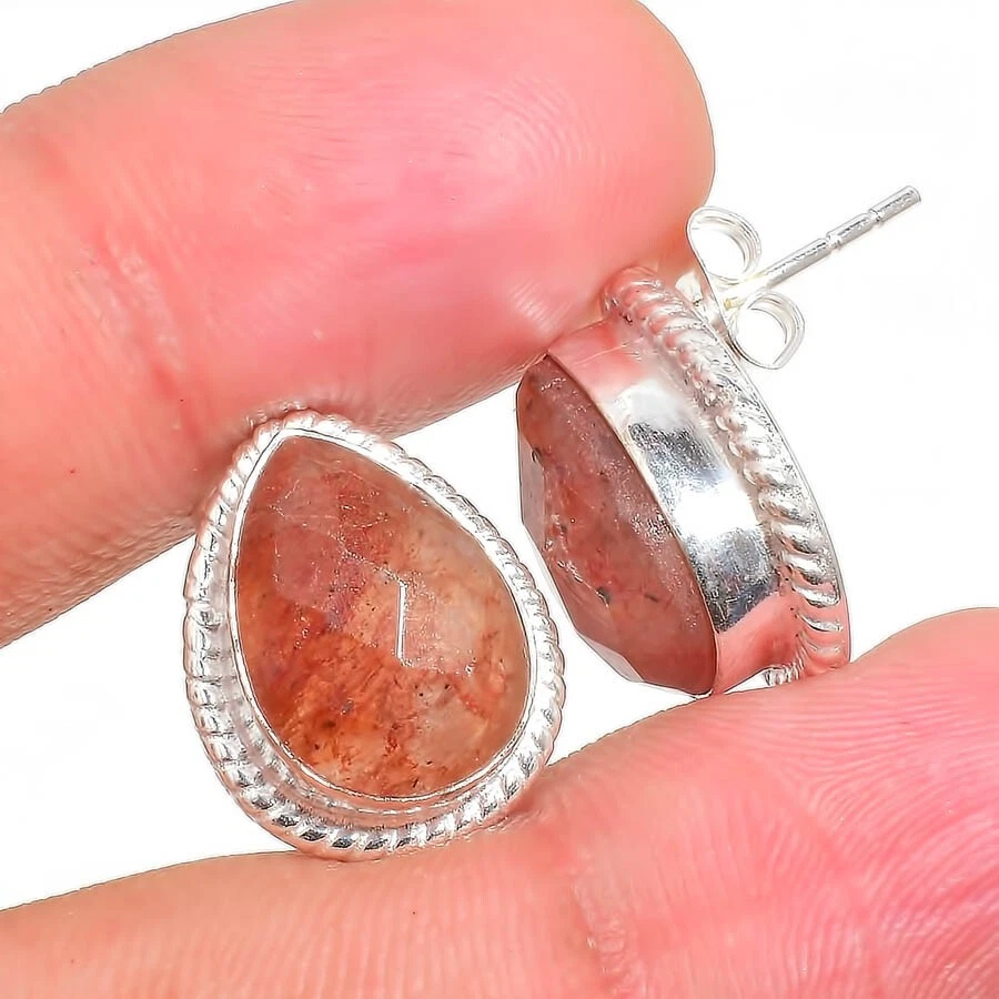 Pendiente de plata esterlina 925 con piedras preciosas de cuarzo fresa tamaño 0,75" Foto 1 de 1