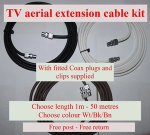 Coaxial TV Aerial Cable Extension RF Fly Lead Digital Male to Male Coax 1m - 50m - Picture 1 of 15