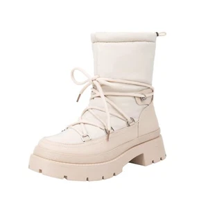 vivianly Women's Platform Ankle Booties Round Toe Lace Up Chunky Boots - Picture 1 of 5