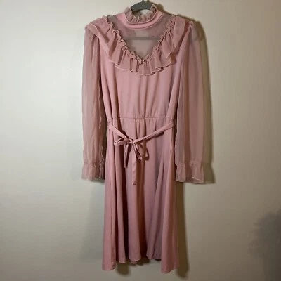 Винтажный 1970-х Riccardo розовый шифона оборки Prairie платье дефектный - Изображение 1 из 4