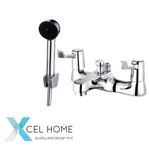 Nerus Deck-Mounted Bath & Shower Mixer Tap - Chrome, Dual Function, Handheld - Picture 1 of 7